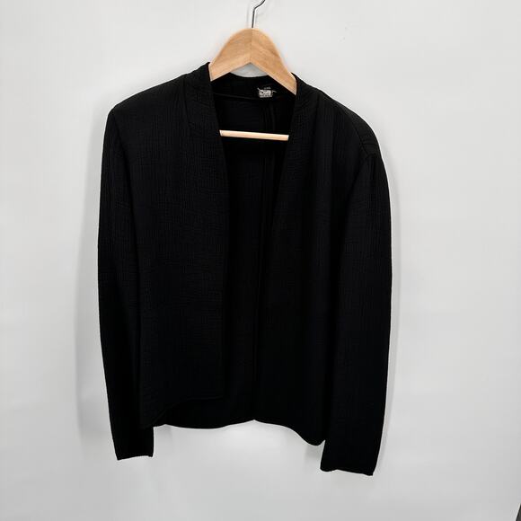EILEEN FISHER Black Textured Silk Blend Open Cardigan Blazer Jacket // M - Picture 1 of 9